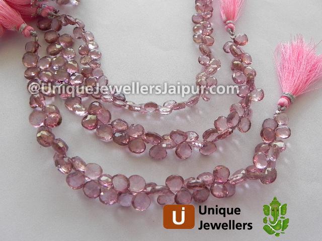 Pink Quartz Faceted Heart Beads